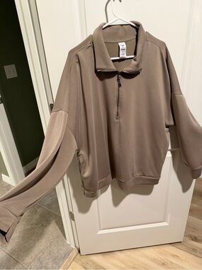 Women's Taupe Quarter-Zip Pullover Sweater